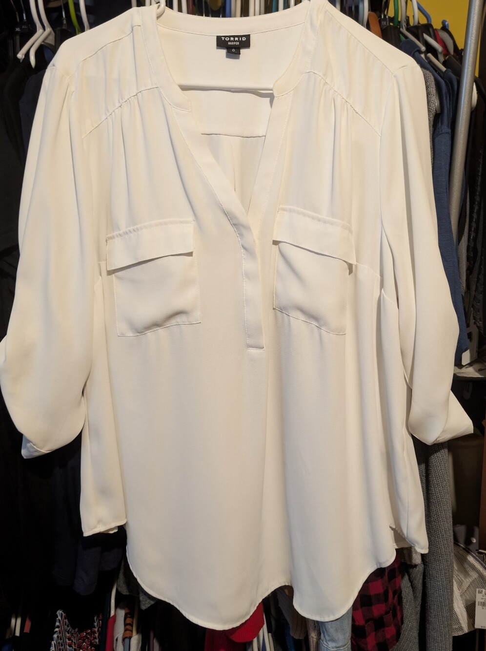 torrid Ivory Split-Neck Tunic with Flap Pockets